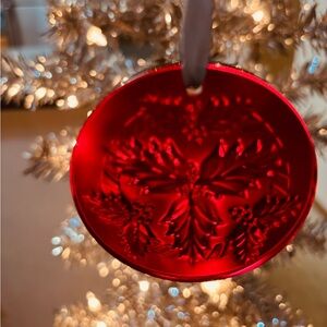 Lalique christmas ornament, Holly Mistletoe, Red Crystal, 2014, 2 5/8” France